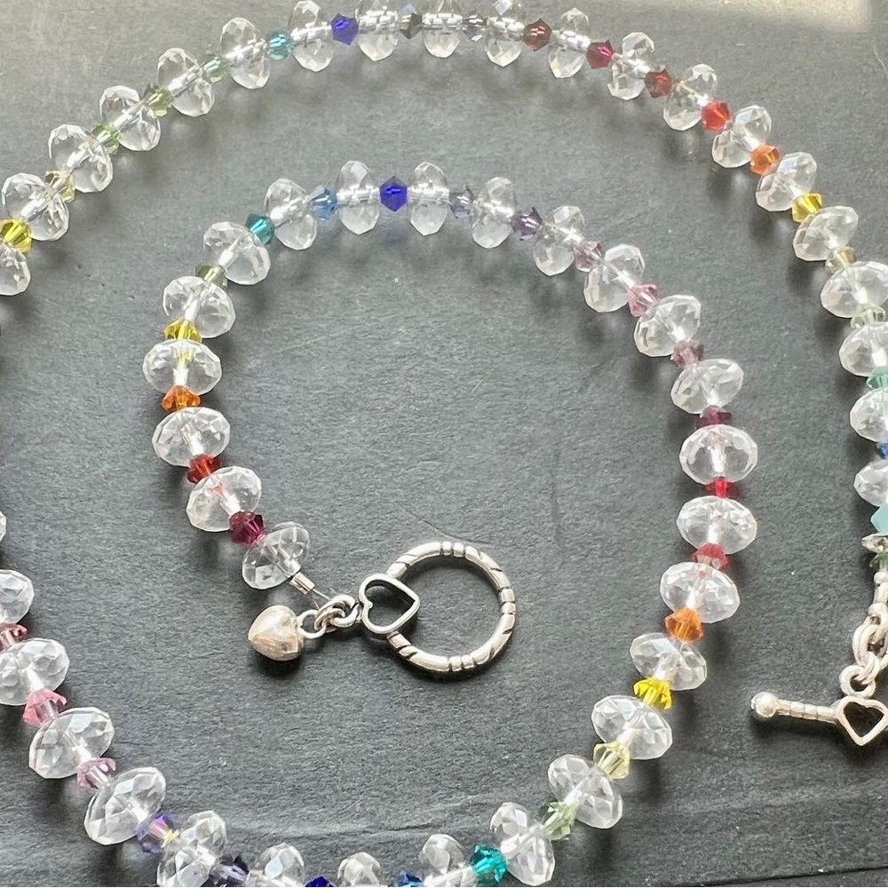 Faceted Quartz Crystal Beads + SWAROVSKI crystal Necklace w/ Sterling Clasp